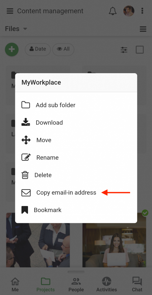 Copy email-in address