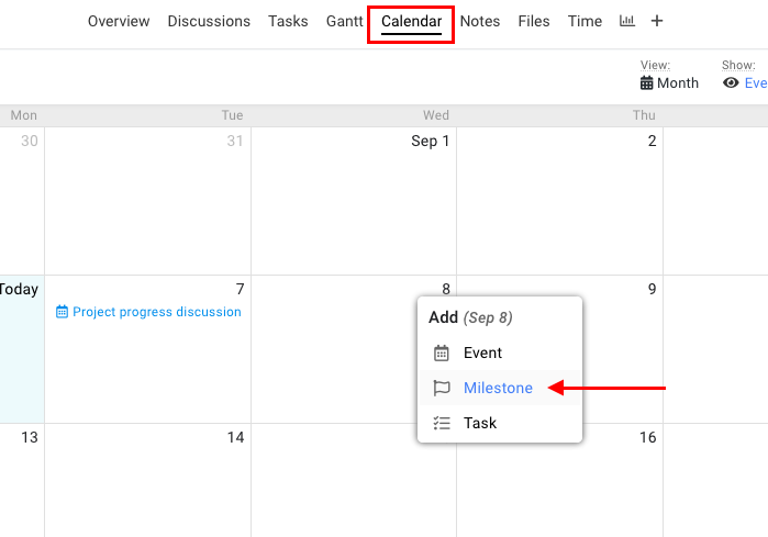 Add milestones In calendar