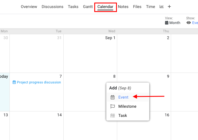 Add Event In calendar
