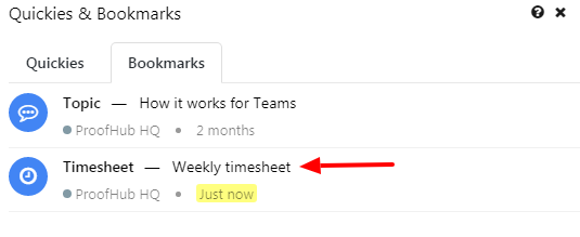 Timesheet in bookmarks