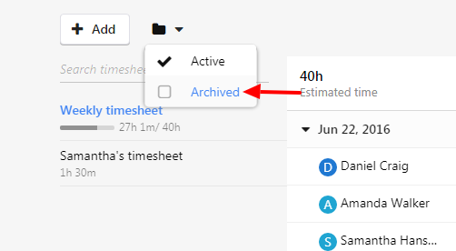 archive timesheet filter