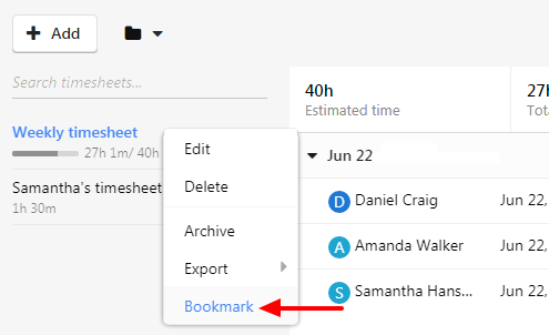 bookmark timesheet