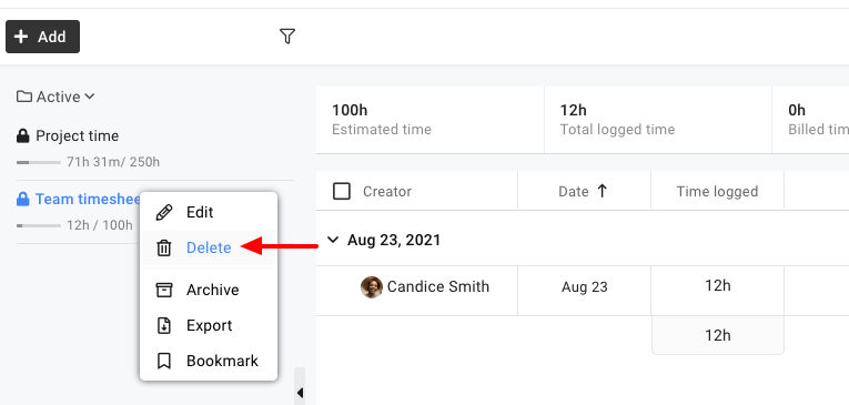 delete timesheet