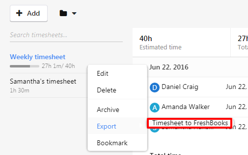 export to freshbooks