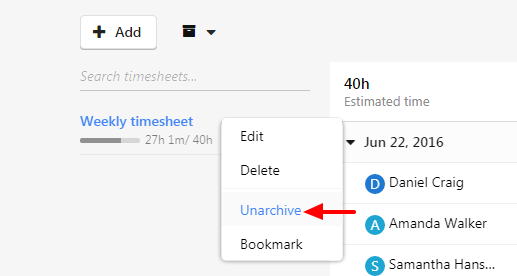 unarchive timesheet