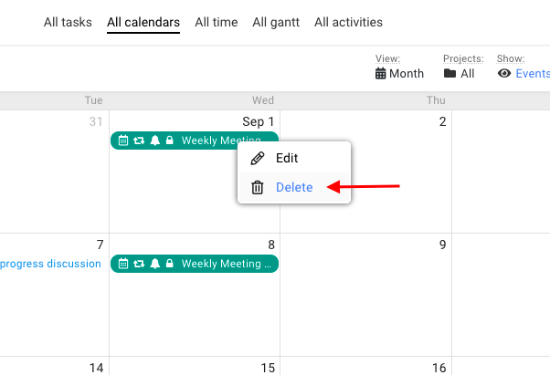 Delete items from the calendar