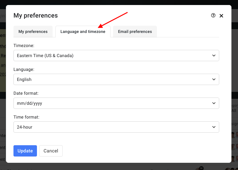 Language and timezone