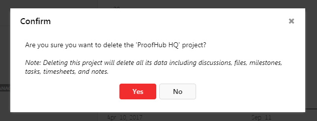 delete project message