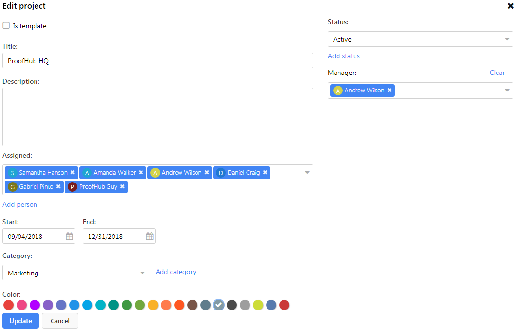 edit project screen