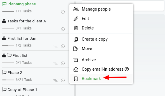 Bookmark tasklists