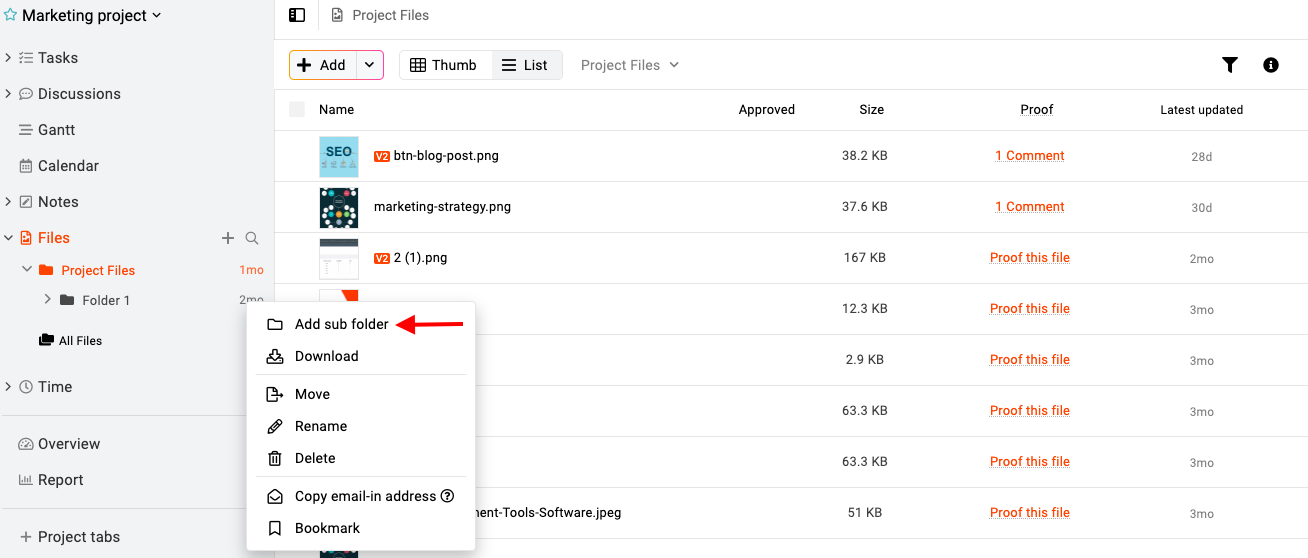 Add subfolder in ProofHub's files section