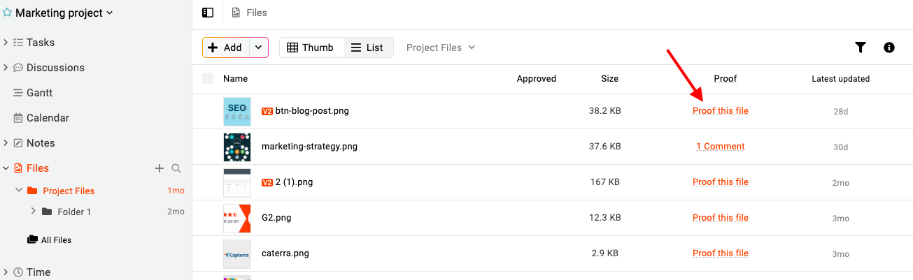 Proof a file in ProofHub