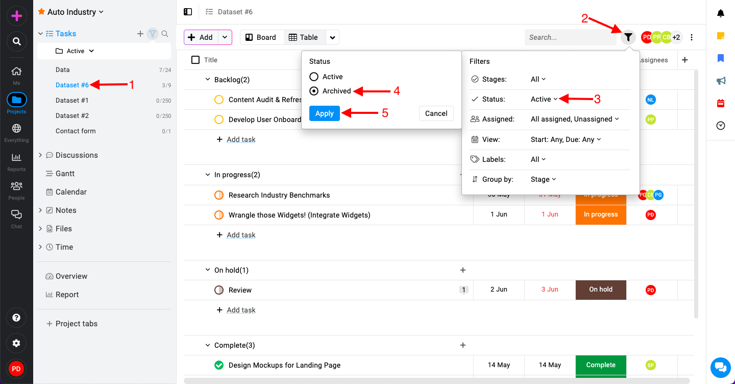 Unarchive a task in ProofHub