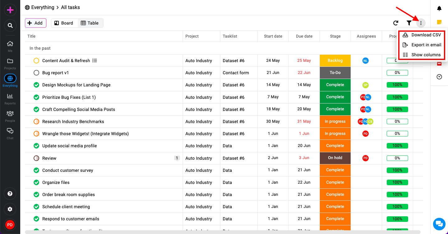 All tasks export in ProofHub