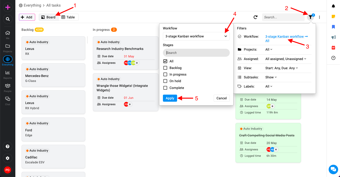 All tasks - Board view in ProofHub