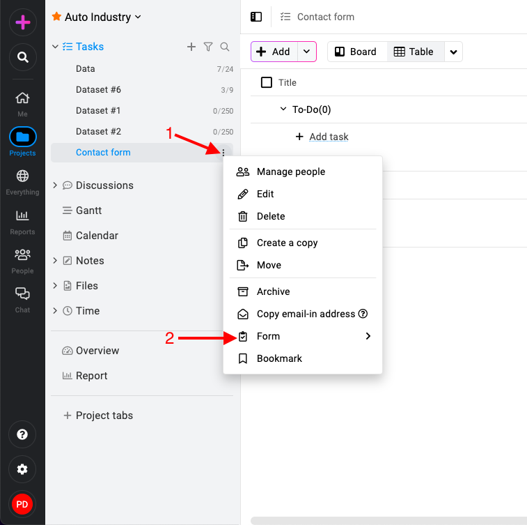 How to add forms in ProofHub