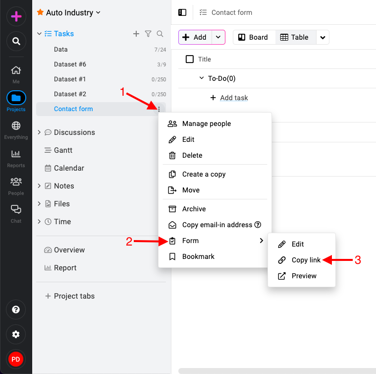 Share forms in ProofHub