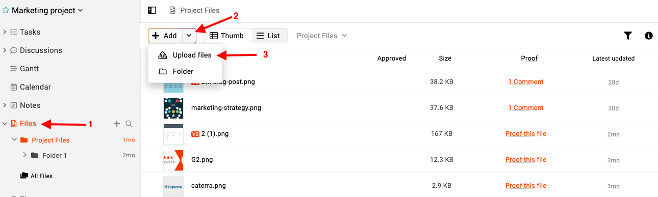 Upload a file in ProofHub's files section