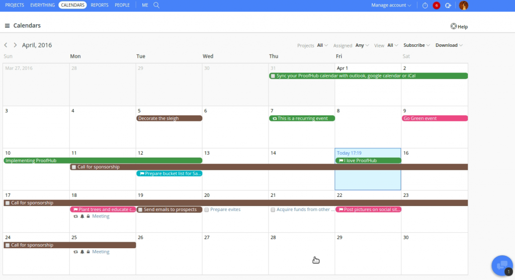 Introduction to calendar | ProofHub Help