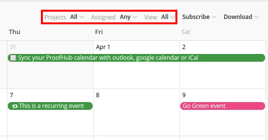 filters calendars