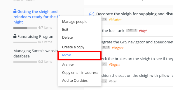 move task list