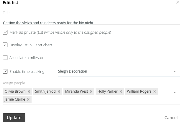 update edit task list